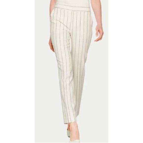 NWT Suistudio Silk Linen Off White Sand Stripe Lane Classic Trouser Pants Size 2